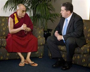 Dalai Lama talks with Australia\'s acting leader Sen. Chris Evans in Sydney,